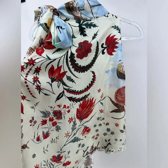 Oscar De La Renta Women's 100% Silk Tie-Neck Blouse Top Size 6 Asian Theme Nwt - Picture 5 of 15